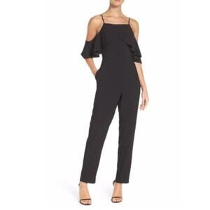 Chelsea28 Black Cold Shoulder Ruffle Ankle Jumpsuit Size 0